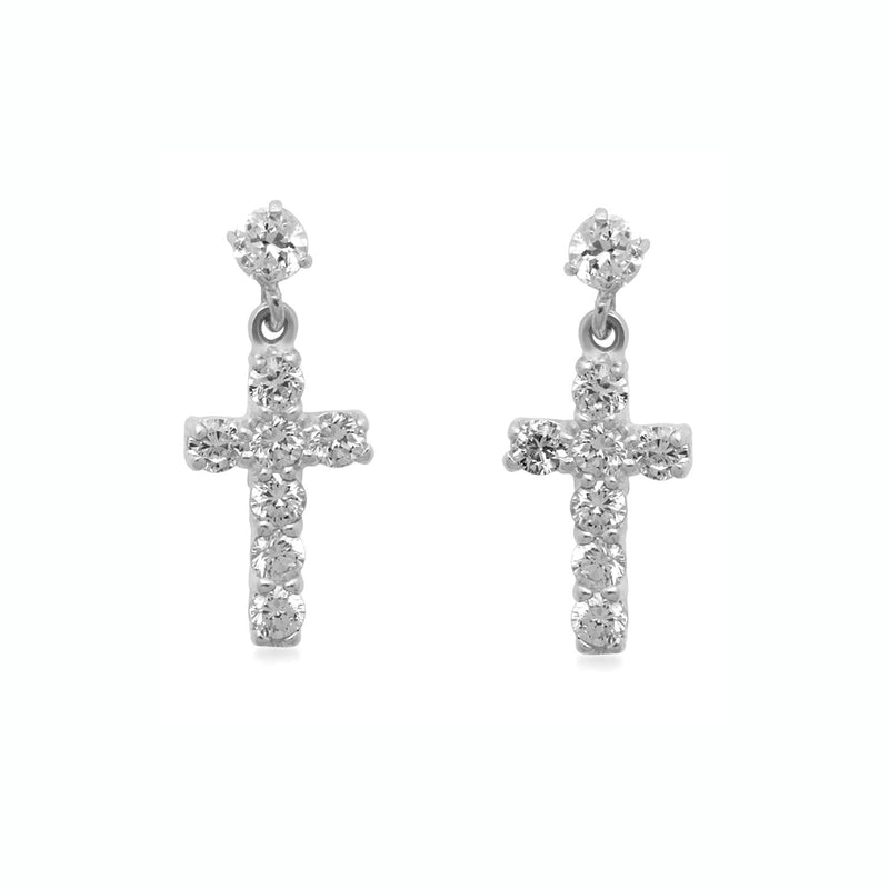 Jewelili Dangle Earrings with Cubic Zirconia in 10K White Gold View 3