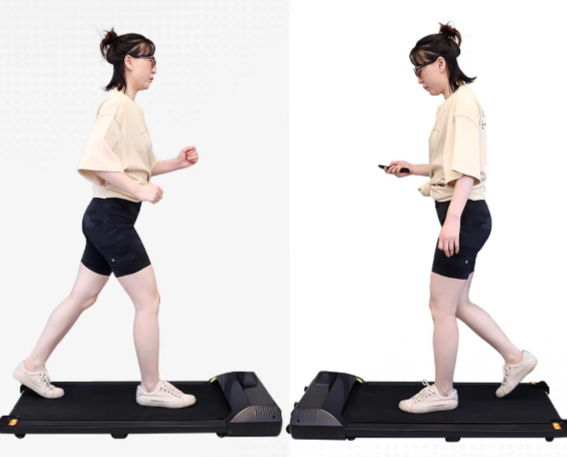 woman on a desk treadmill
