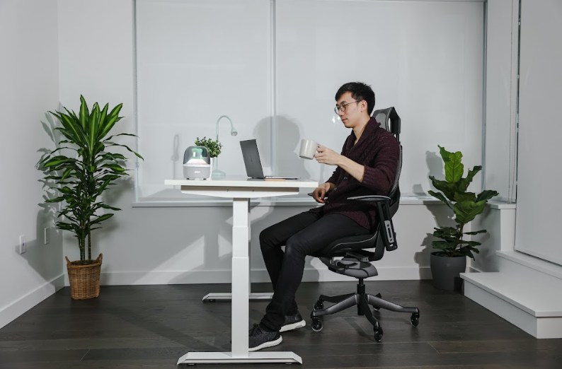 ergonomic workspace and coffee