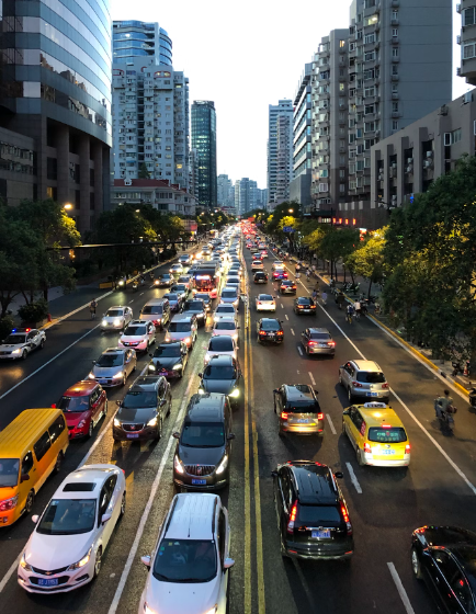 trafficked cars on the road