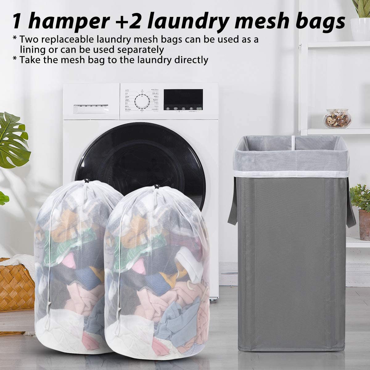 WOWLIVE Large Laundry Hamper Collapsible with 2 Removable Mesh Laundry