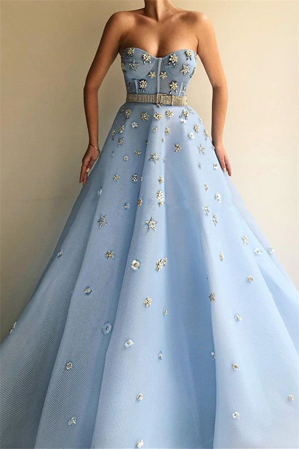 Elegant sky blue Butterfly Strapless Sweetheart Tulle Sparkle Prom Par –  Ballbella