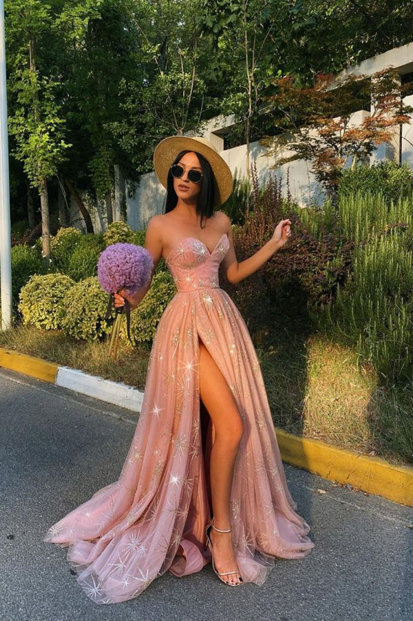 Charming Chic Deep V-Neck Sequins Side Split Prom Dress Glitter