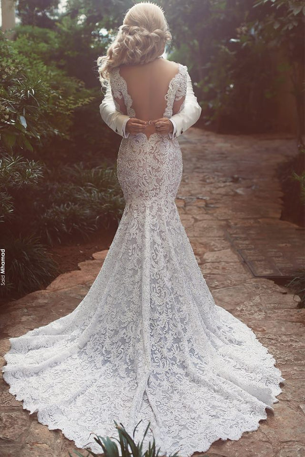 Glamorous Long Sleeves V-Neck Ball Gown Wedding Dress With Sequins Cry –  Ballbella