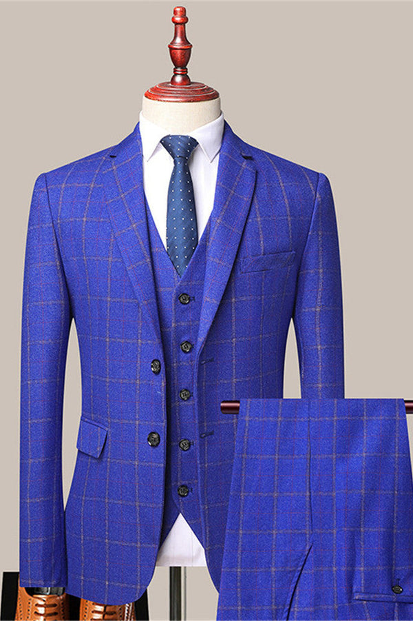 Blue Plaid Prom Suit | Formal Business Two Piece Men Suits