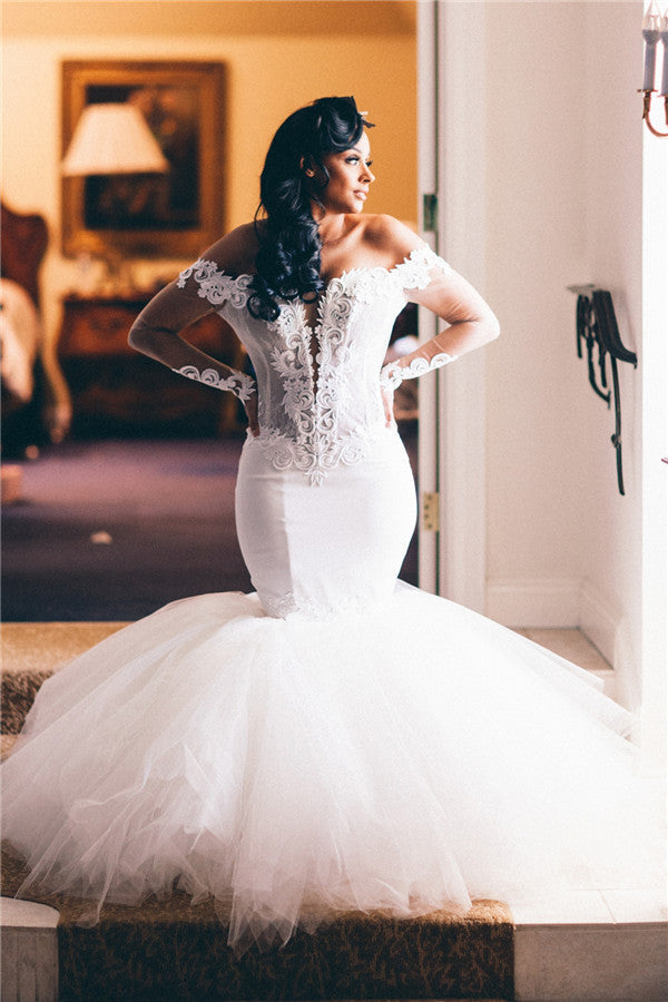 Off The Shoulder Lace Mermaid Wedding Dress Bridal Gown Plus Size