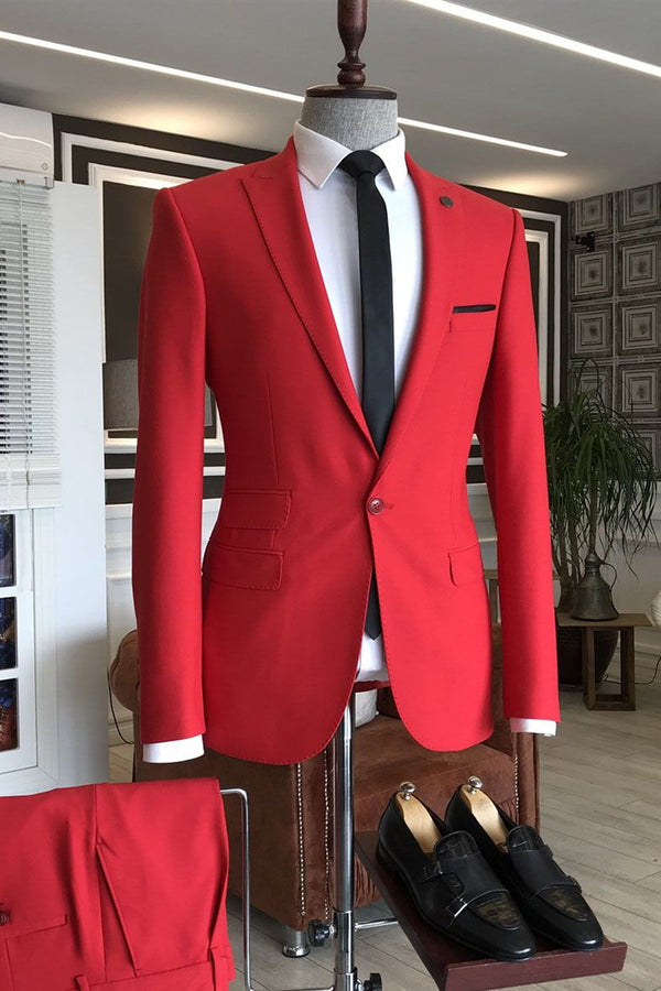 Classy Red Designer Bespoke Men's Prom Suits with Notched Lapel – Ballbella