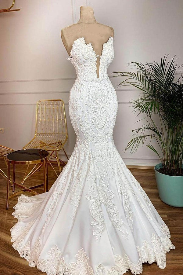 Modern Mermaid Sweetheart Modern Wedding Dresses Lace Dresses for Weddings  with Choker – Ballbella