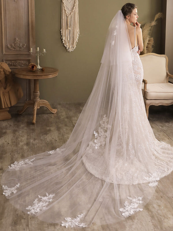 White Waterfall Wedding Veils One-Tier Tulle Bridal Veil – Ballbella