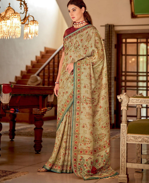 Digital Print Mughal Motif Multi-colour Banarasi Zari Silk Casual Sari