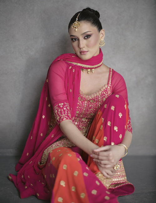 Colourful Georgette Sangeet Partywear Festive Sharara Suit