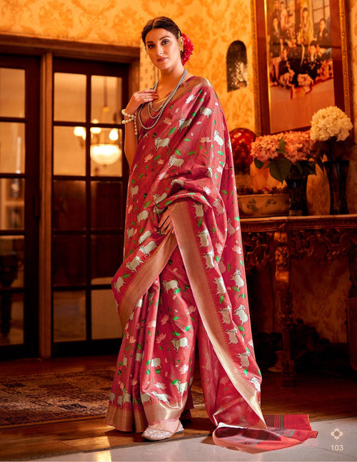 Pink Pichhavai Art Print Manipuri Silk Sari | Indian Heritage Painting