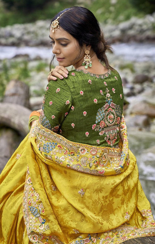 Mehendi Party Wear Silk Indian Saree