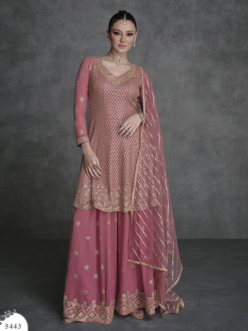 Afternoon Party Ready To Wear Pink Georgette Traditional Sharara Suit