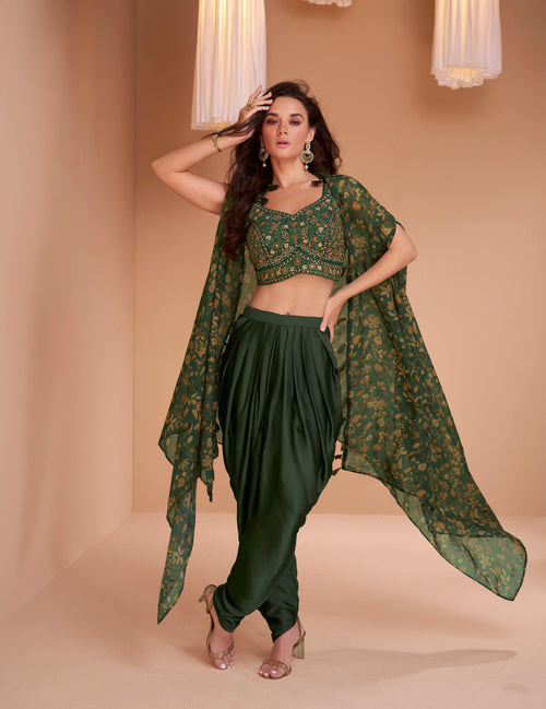 Mehandi Wear Green Indo-Western Tulip Pants with Shrug