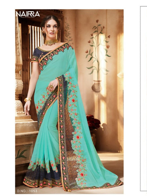 Fabulous Nakkashi NAK1053 Designer Sky Blue Georgette Silk Saree