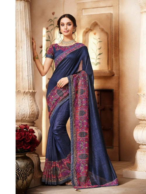 Party Wear Nakkashi NAK1060 Designer Blue Handloom Silk Saree