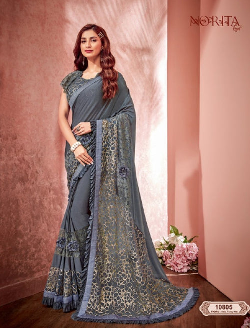 Gorgeous MAH10805 Cocktail Wear Grey Weaving Silk Lycra Net Saree