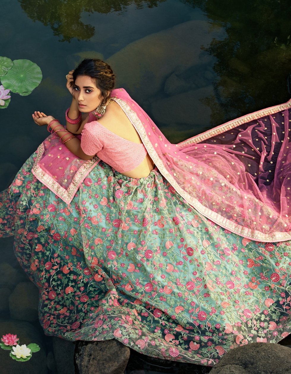 Pink Lehenga Set With Lace Work - Dhunki fashion