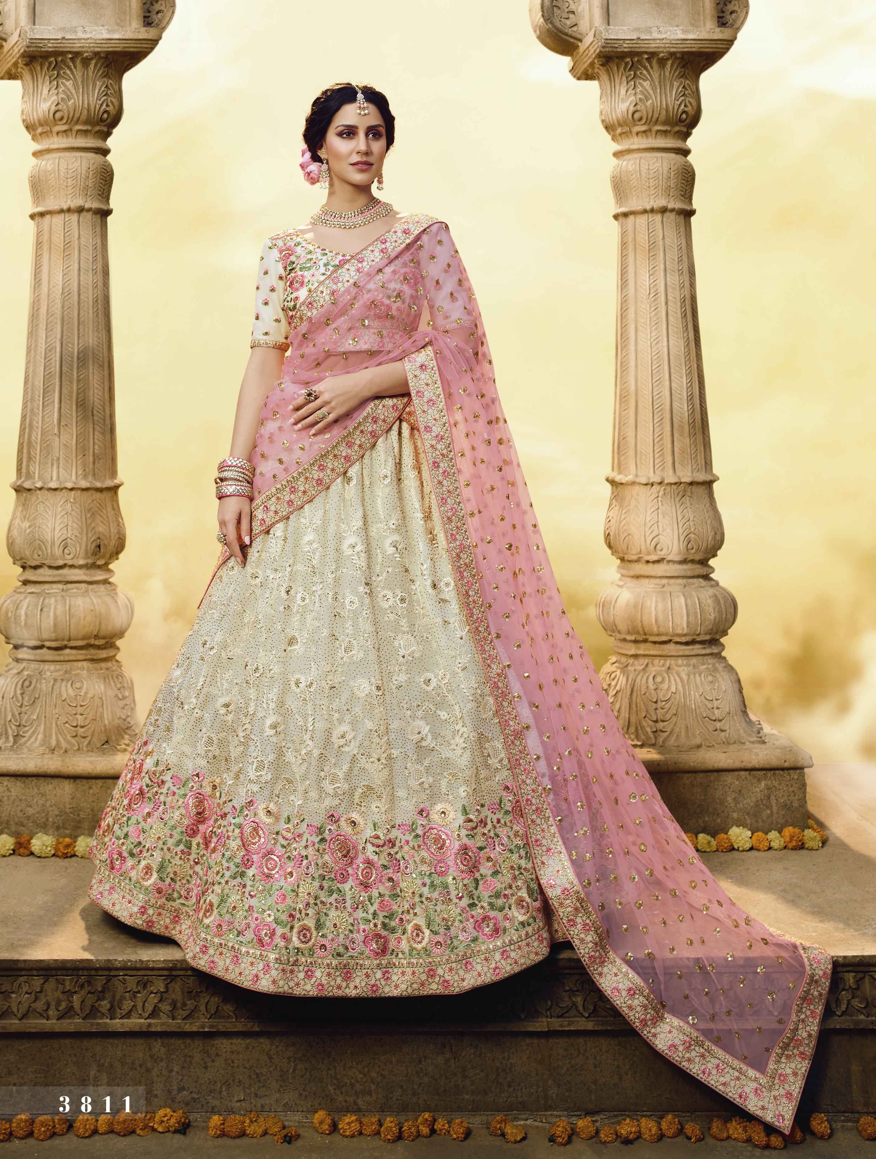 Buy Off White Pink Booti Lehenga Choli Set by PSPEACHES at Ogaan Market  Online Shopping Site