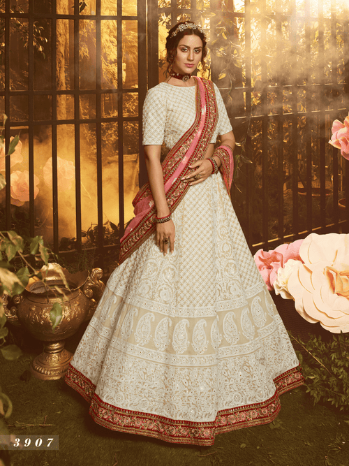 White Net and art silk Wedding Lehenga Choli - LC3287