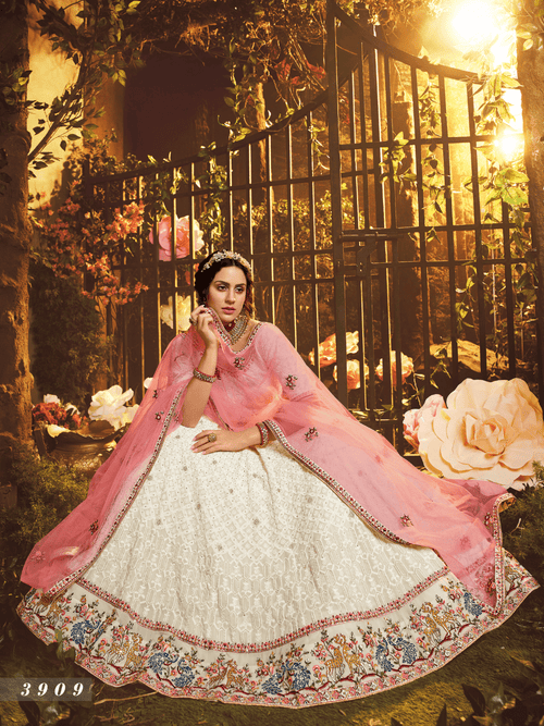 Ethereal Bridal White Georgette Lucknowi Lehenga Choli