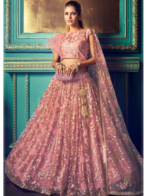 Marriage Party Special Mulberry Pink Net Lehenga Choli