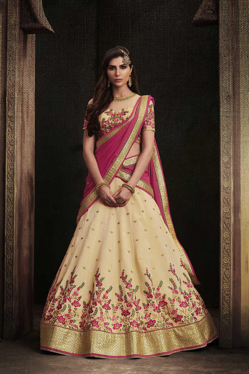 Festive NAK4108 Bridal Pink Beige Handloom Silk Chiffon Lehenga Choli