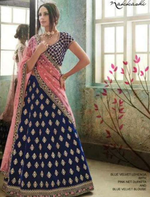 Rose Pink Lehenga With Oyster Floral Blouse And Mint Blue Dupatta - Anisha  Shetty- Fabilicious Fashion