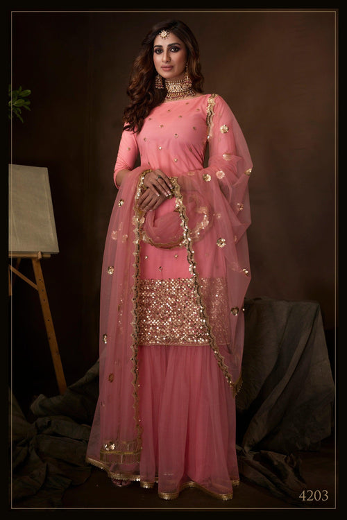 Engagement Wear Pink Net Occasion Special Sharara Suit