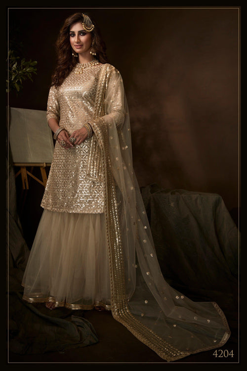 Reception Wear Dusky Beige Net Designer Sharara Suit