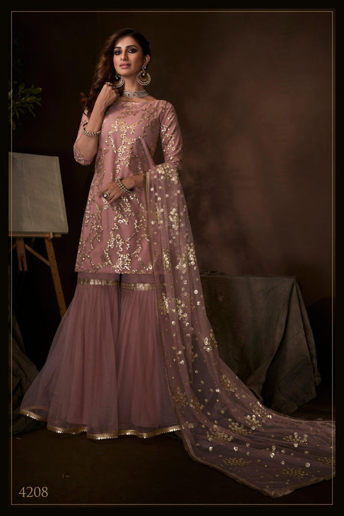 Wedding Wear Purple Net Beautiful Sharara Suit