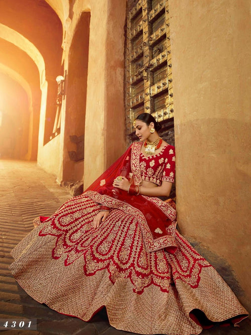 Bridal Wear Red Velvet Designer Lehenga Choli