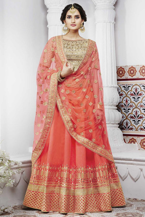 Gorgeous NAK5088 Bridal Peach Beige Handloom Silk Net Lehenga Choli