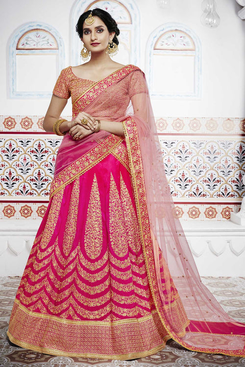 Designer NAK5098 Bridal Peach Pink Handloom Silk Net Lehenga Choli