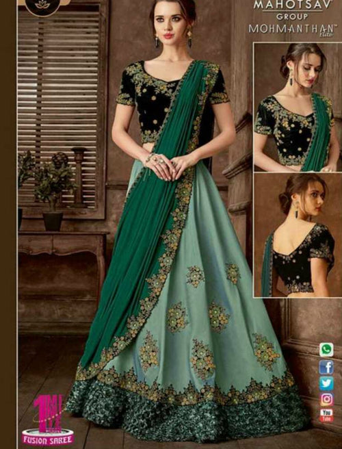Indo Western MOH5105 Party Wear Green Silk Lycra Saree Gown