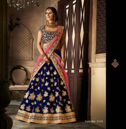 Wedding Special NAK5110 Bridal Navy Blue Pink Velvet Net Lehenga Choli