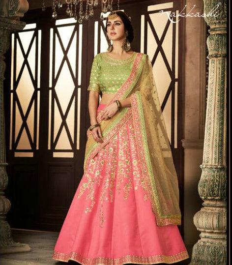 Pista Green & Pink Designer Soft Net Lehenga Choli with Sequins, Threa –  Ethnos