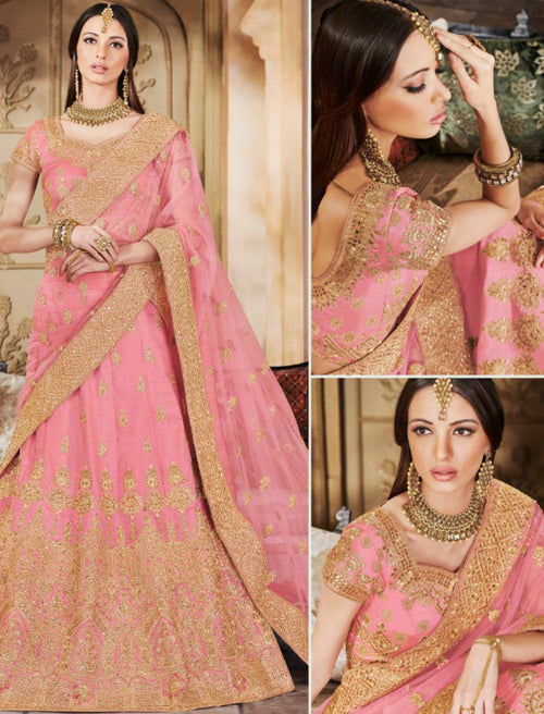 Designer Nakkashi NAK5125 Bridal Peach Handloom Silk Net Lehenga Choli