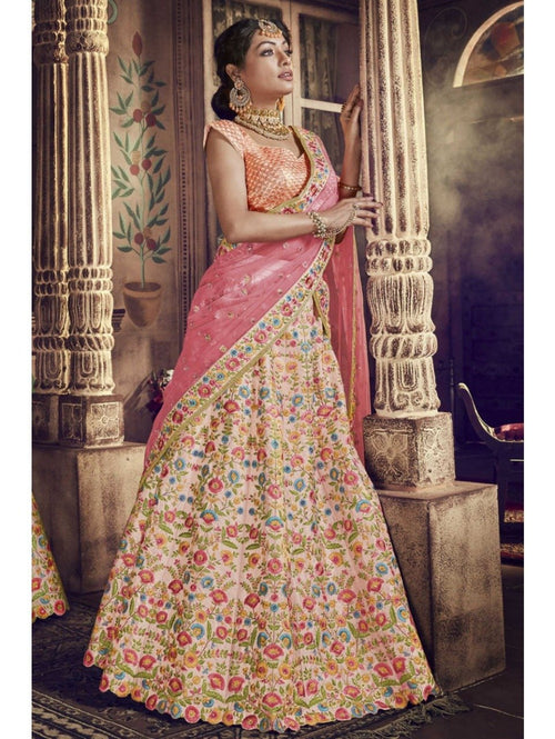 Wedding Wear Nakkashi NAK5141 Bridal Multicoloured Pink Peach Net Silk Lehenga Choli