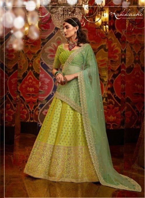 Latest Mehndi Dress Parrot Green Lehenga Blouse