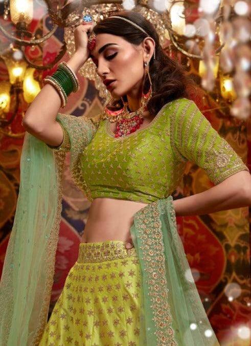 Net #Parrot #Green #Semi #Stitch #Lehenga with #Choli And #Dupatta……. |  desibutik