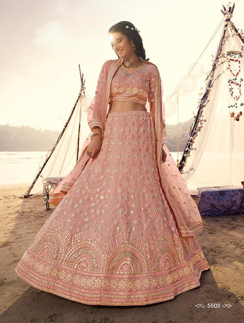 Pattu Pavadai Lehenga – Pink Blue India