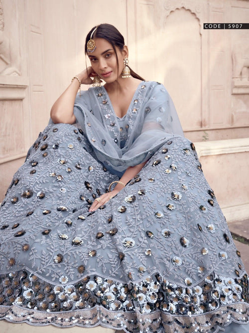 Net Engagement Lehenga in Blue with Embroidered work | Wedding gowns  vintage, Masquerade ball gown, Ball gowns