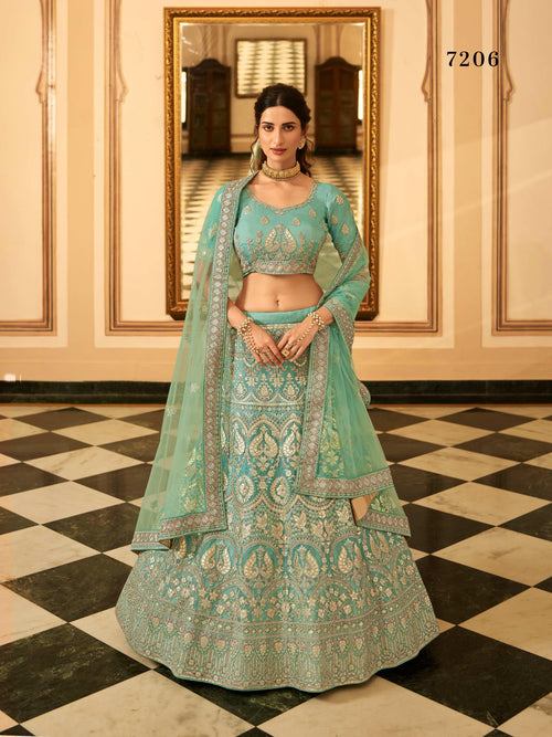 Turquoise Organza Embroidered Lehenga Set Design by Studio Iris at Pernia's  Pop Up Shop 2024