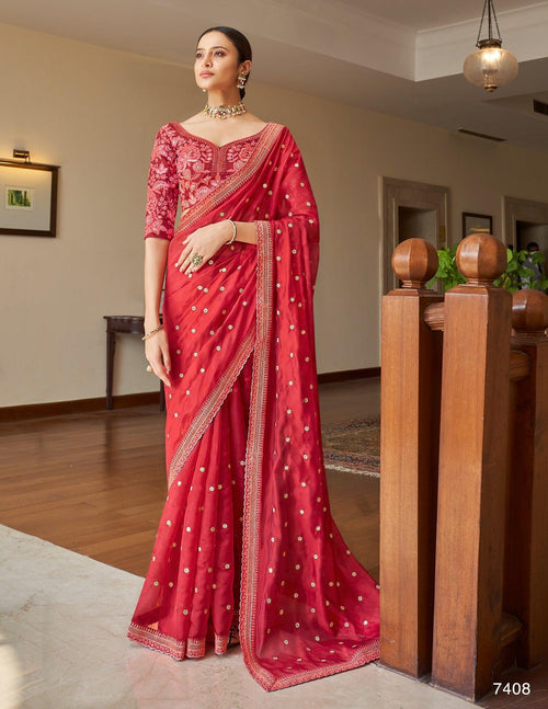 Sagaai Party Wear Organza Designer Saree