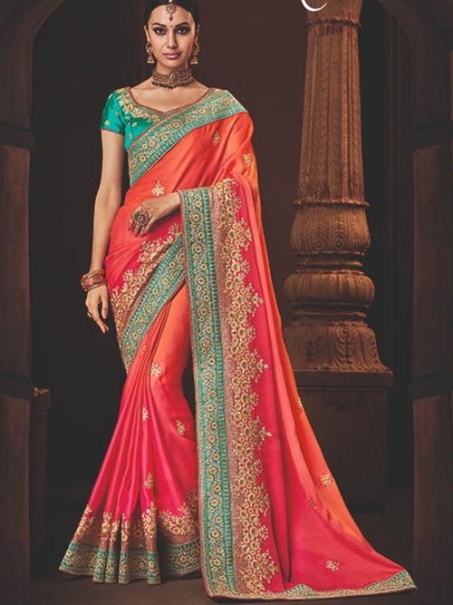 Finest Nakkashi NAK4168 Designer Pink Orange Shaded Satin Georgette Saree