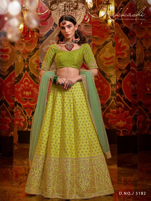 Special Occasion Wear Nakkashi Liril Green Satin Silk Lehenga Choli