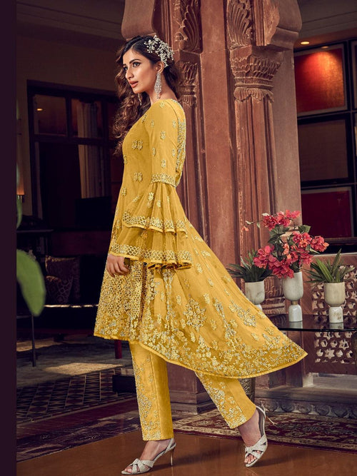 Haldi Yellow Ethnic Festive Wear Asymmetrical Sharara Suit