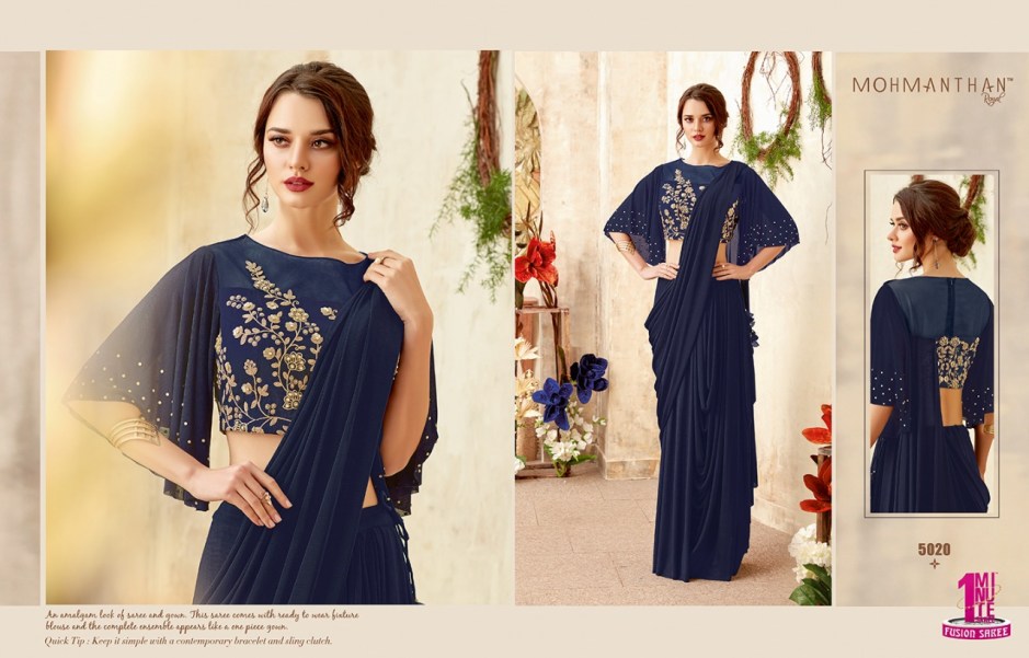 Cocktail Wear Blue Georgette Silk Sari Gown